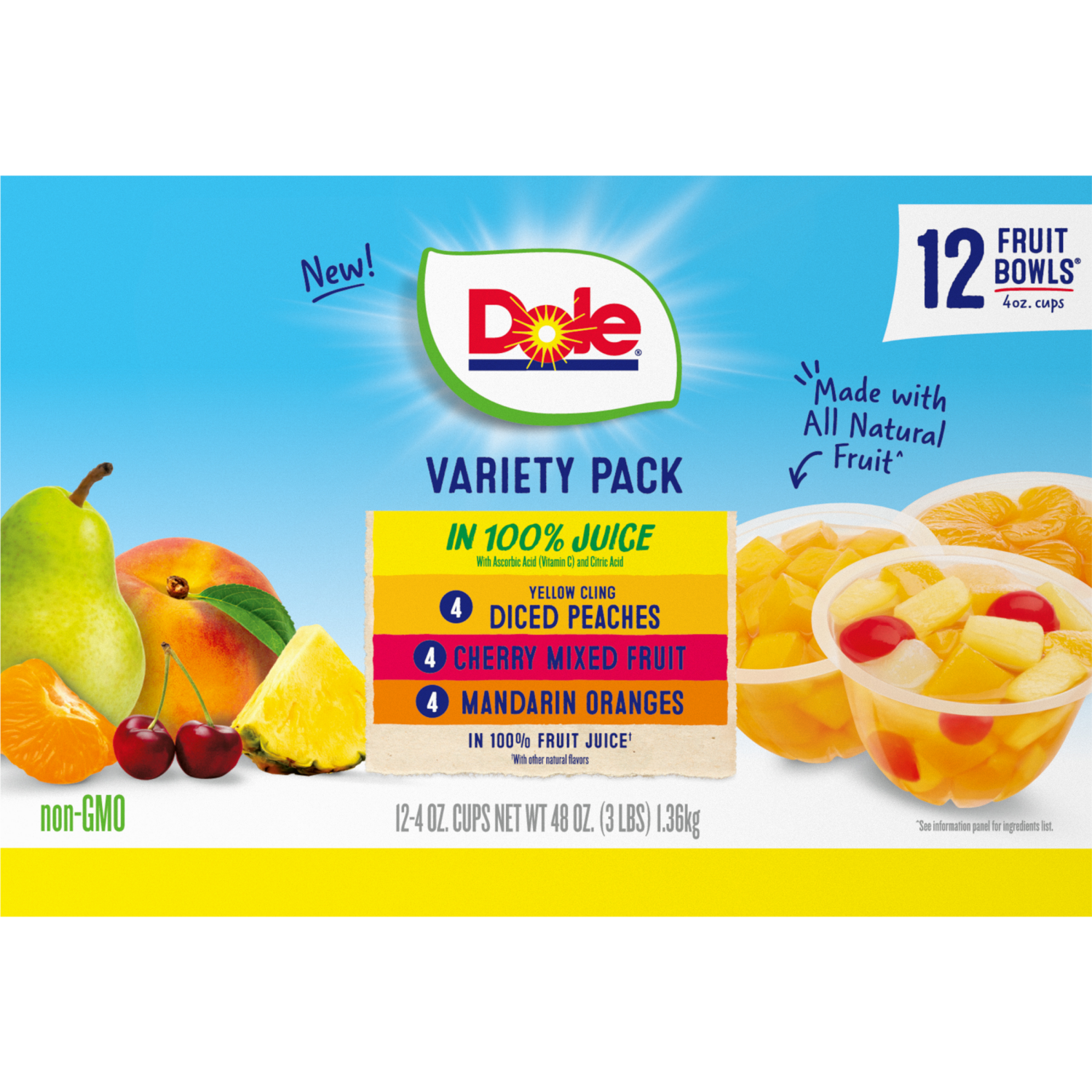 slide 4 of 5, Dole Fruit Bowls Snack in 100% Fruit Juice Variety Pack 12 - 4 oz Cups, 12 ct