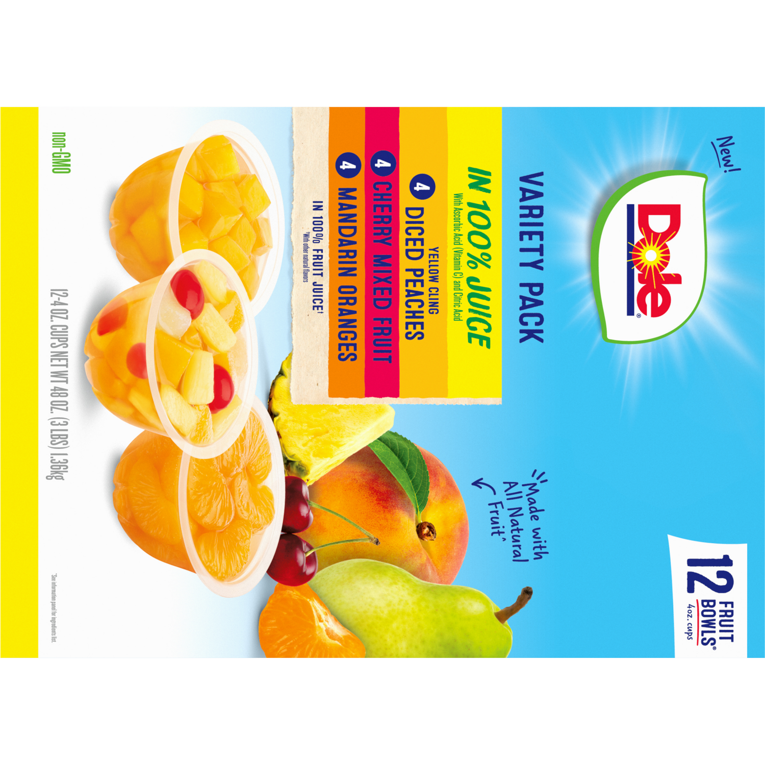 slide 5 of 5, Dole Fruit Bowls Snack in 100% Fruit Juice Variety Pack 12 - 4 oz Cups, 12 ct