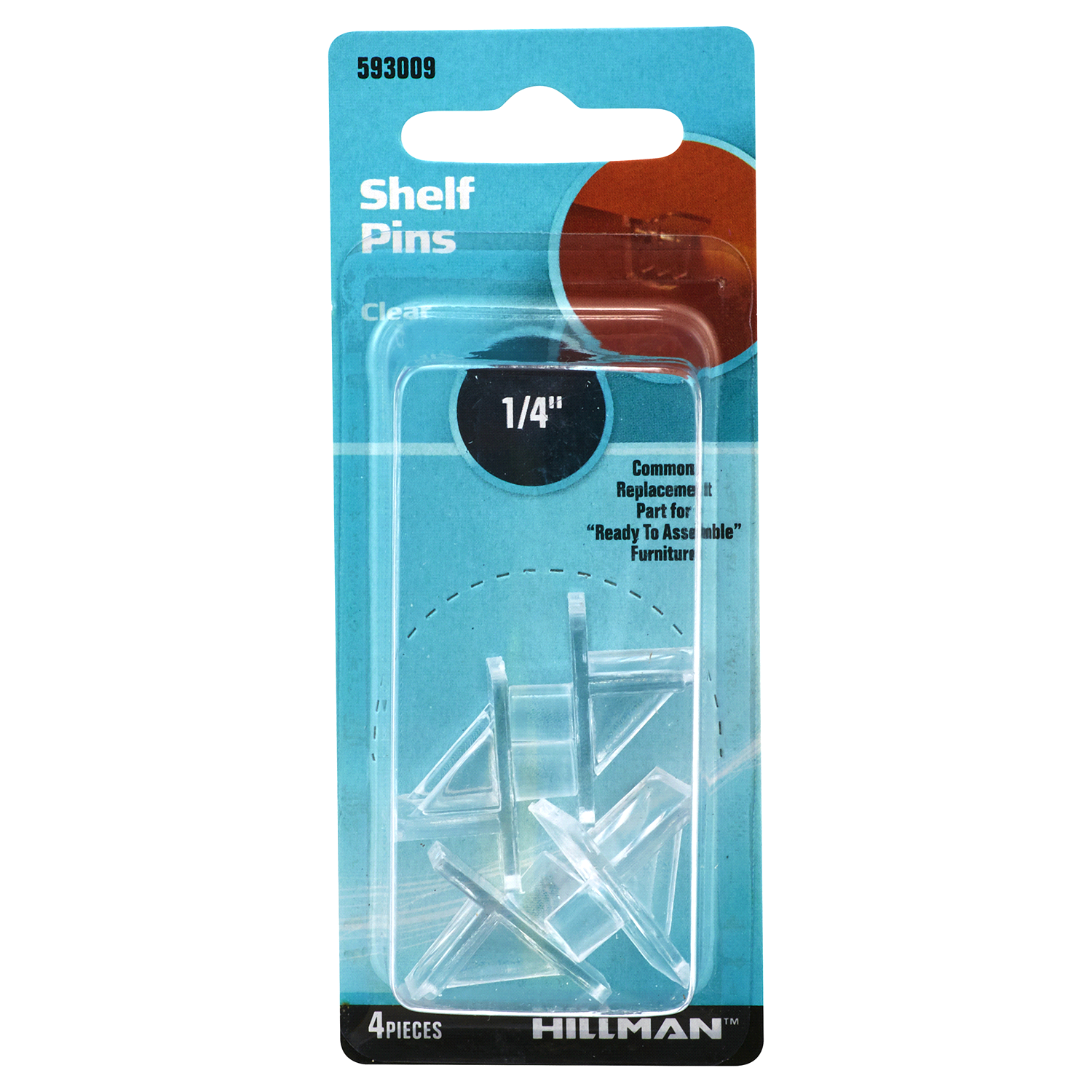 slide 1 of 1, Hillman Clear Shelf Pins, 1/4", 4 ct