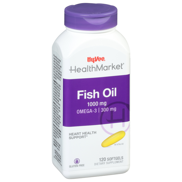 slide 1 of 1, Hy-Vee HealthMarket Fish Oil Dietary Supplement 1000 mg Softgels, 120 ct