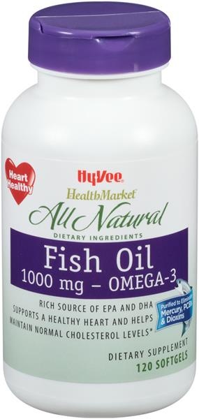 slide 1 of 1, Hy-Vee HealthMarket Fish Oil Dietary Supplement 1000 mg Softgels, 120 ct