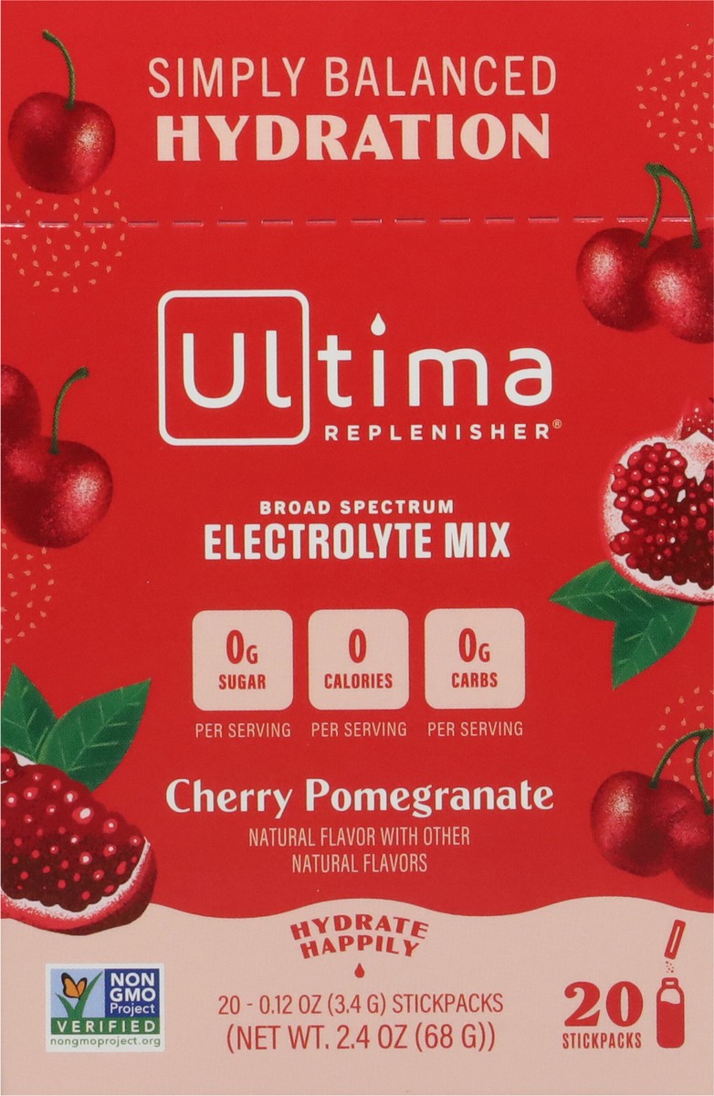 slide 6 of 9, Ultima Replenisher Broad Spectrum Cherry Pomegranate Electrolyte Mix 20 - 0.12 oz Stickpacks, 20 ct