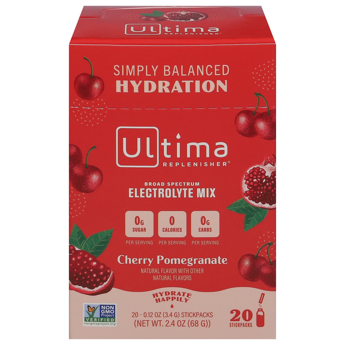 slide 1 of 9, Ultima Replenisher Broad Spectrum Cherry Pomegranate Electrolyte Mix 20 - 0.12 oz Stickpacks, 20 ct