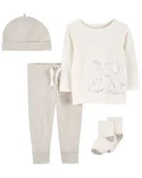 Carter's Baby 4-Piece Elephant Outfit Set Grey/Ivory NB
