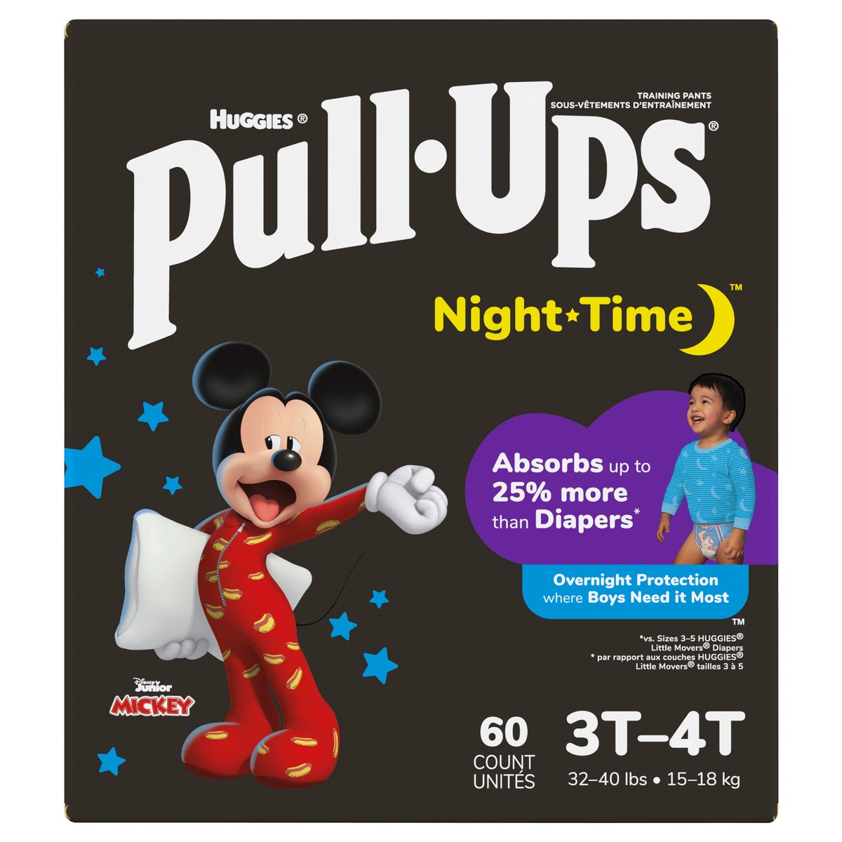 slide 1 of 5, Pull-Ups Boys' Night-Time Potty Training Pants, 3T-4T (32-40 lbs), 60 Ct, 60 ct