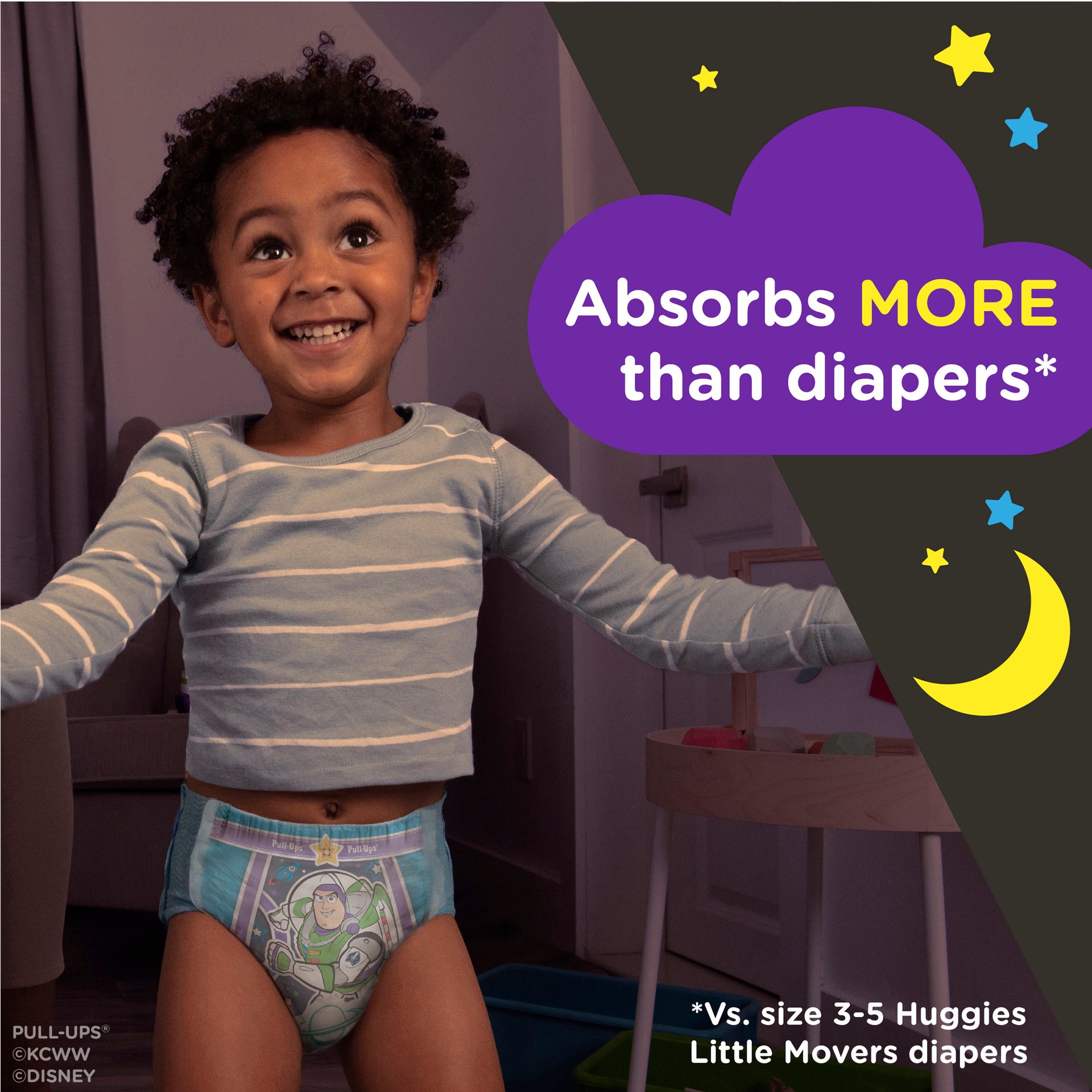 slide 4 of 5, Pull-Ups Boys' Night-Time Potty Training Pants, 3T-4T (32-40 lbs), 60 Ct, 60 ct