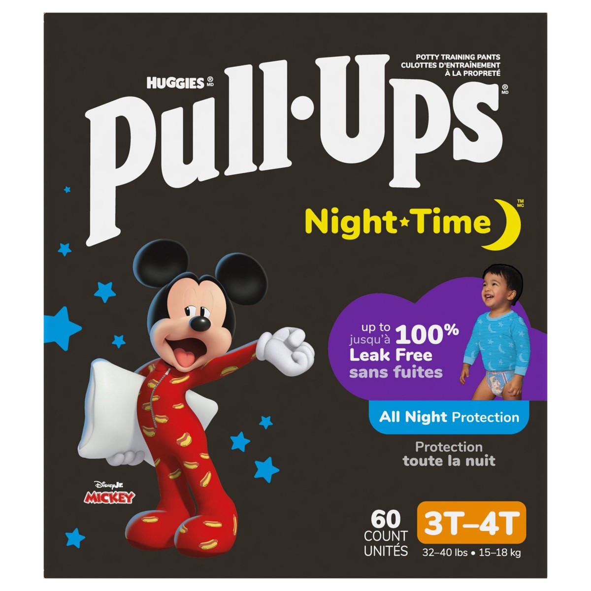 slide 1 of 5, Pull-Ups Boys' Night-Time Potty Training Pants, 3T-4T (32-40 lbs), 60 Ct, 60 ct