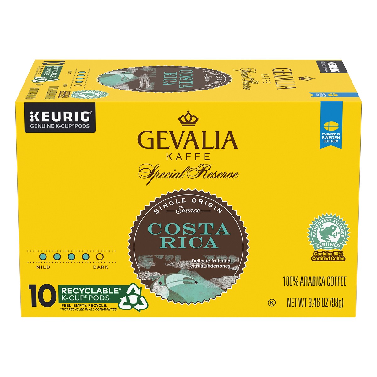 slide 9 of 12, Gevalia Special Reserve Costa Rica Single Origin Medium-Dark Roast K-Cup Coffee Pods, 10 ct. Box, 10 ct