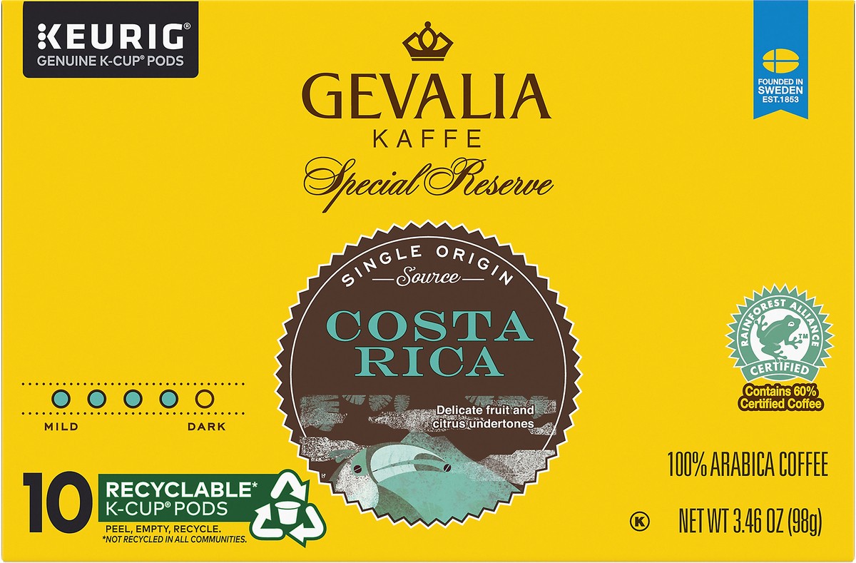 slide 3 of 12, Gevalia Special Reserve Costa Rica Single Origin Medium-Dark Roast K-Cup Coffee Pods, 10 ct. Box, 10 ct