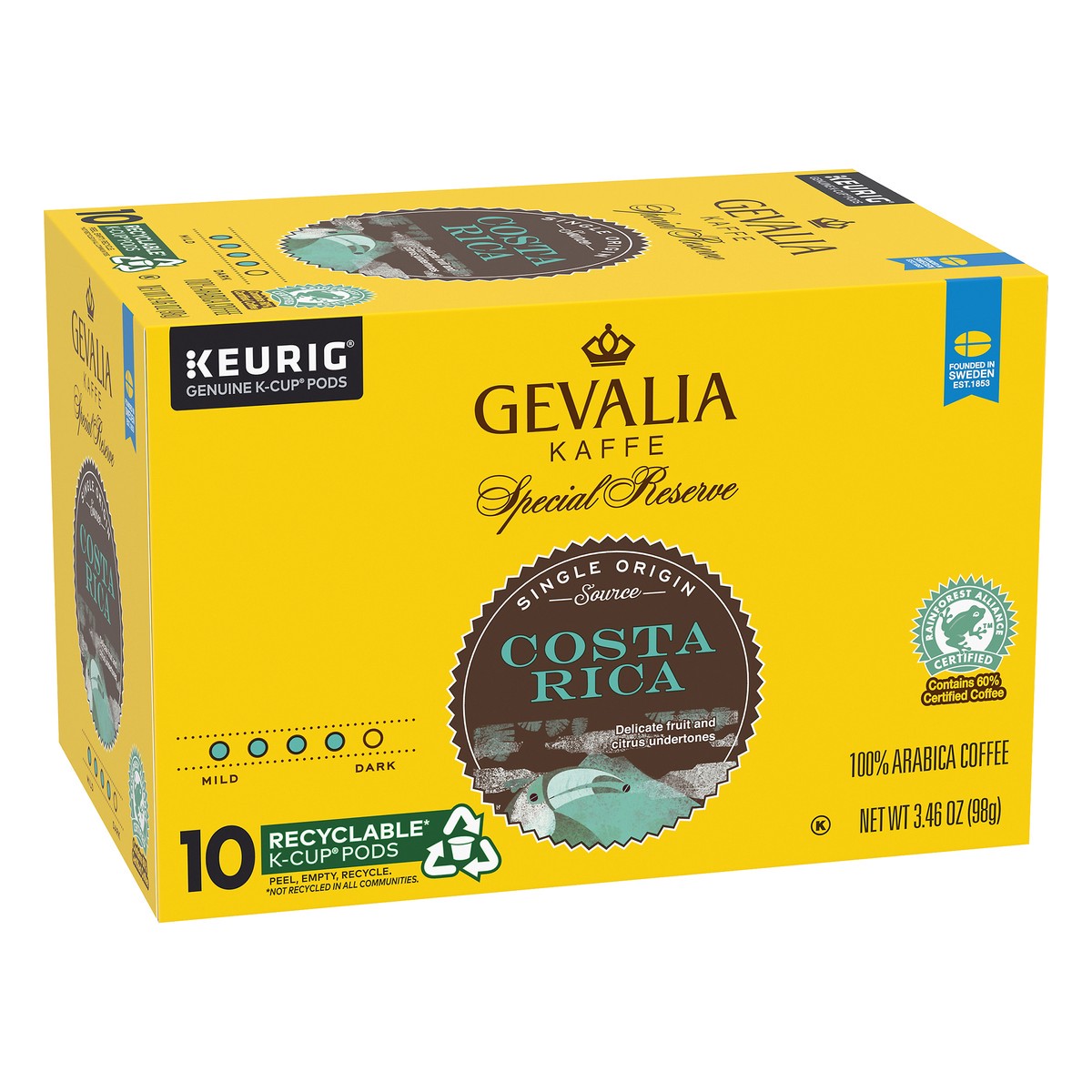 slide 2 of 12, Gevalia Special Reserve Costa Rica Single Origin Medium-Dark Roast K-Cup Coffee Pods, 10 ct. Box, 10 ct