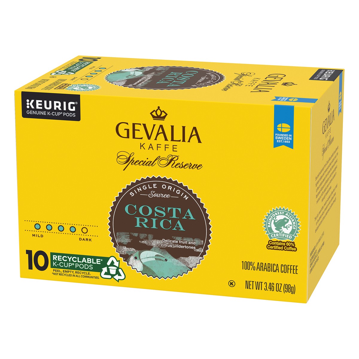 slide 7 of 12, Gevalia Special Reserve Costa Rica Single Origin Medium-Dark Roast K-Cup Coffee Pods, 10 ct. Box, 10 ct