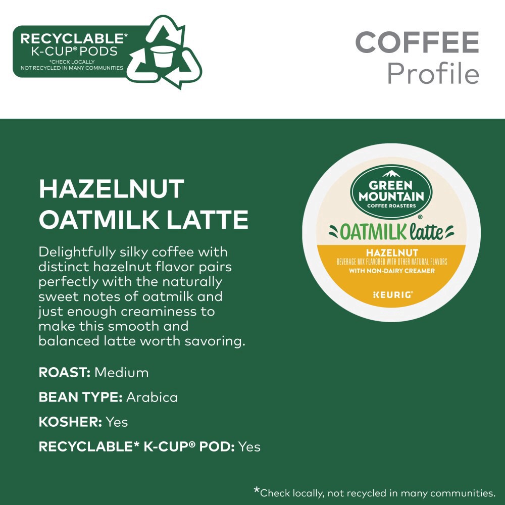 slide 6 of 6, Green Mountain Coffee Roasters Hazelnut Oatmilk Latte Medium Roast K-Cup Coffee Pods, 10 ct