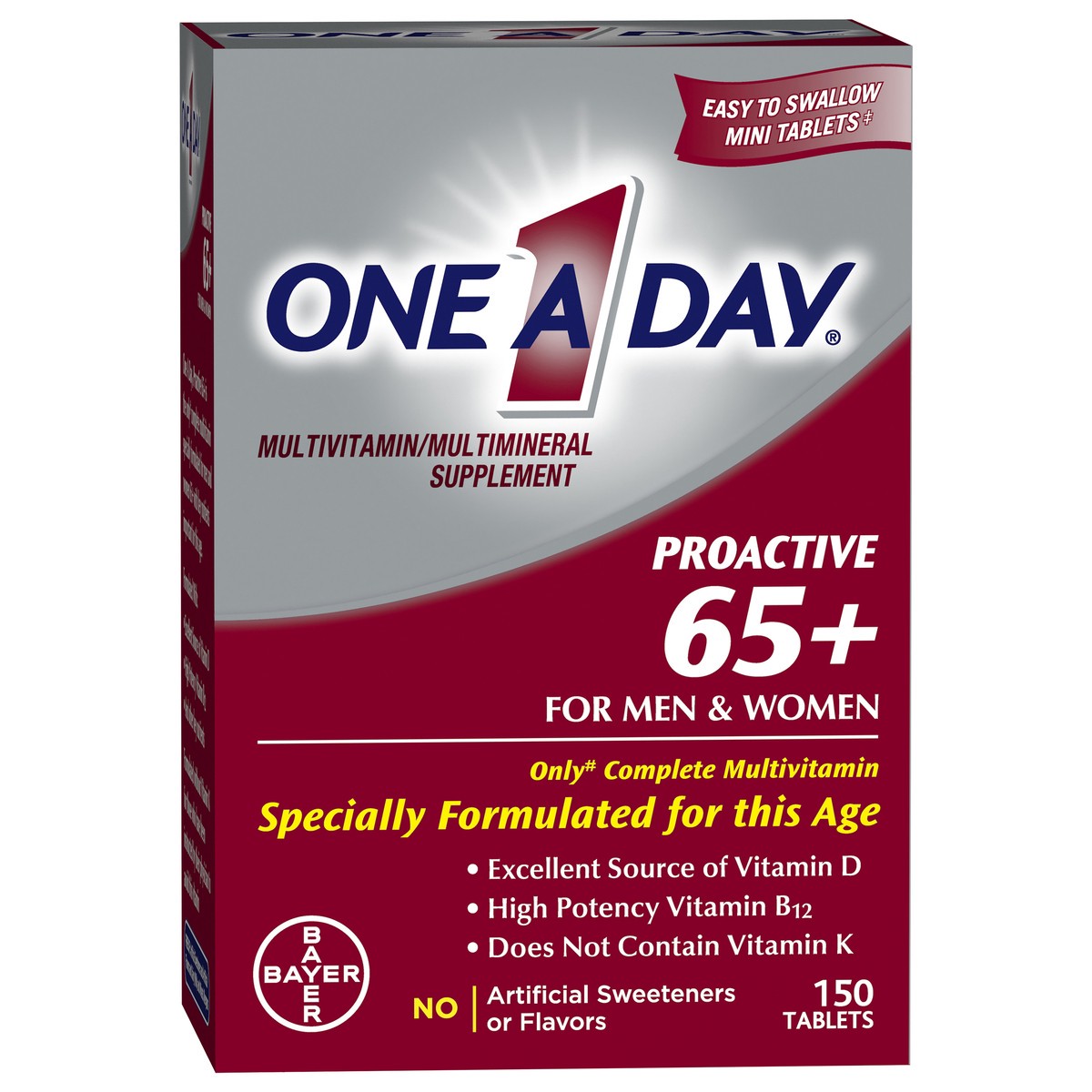 slide 6 of 8, One A Day Proactive 65+ Multivitamin/Multimineral Supplement Tablets 150 ea Box, 150 ct