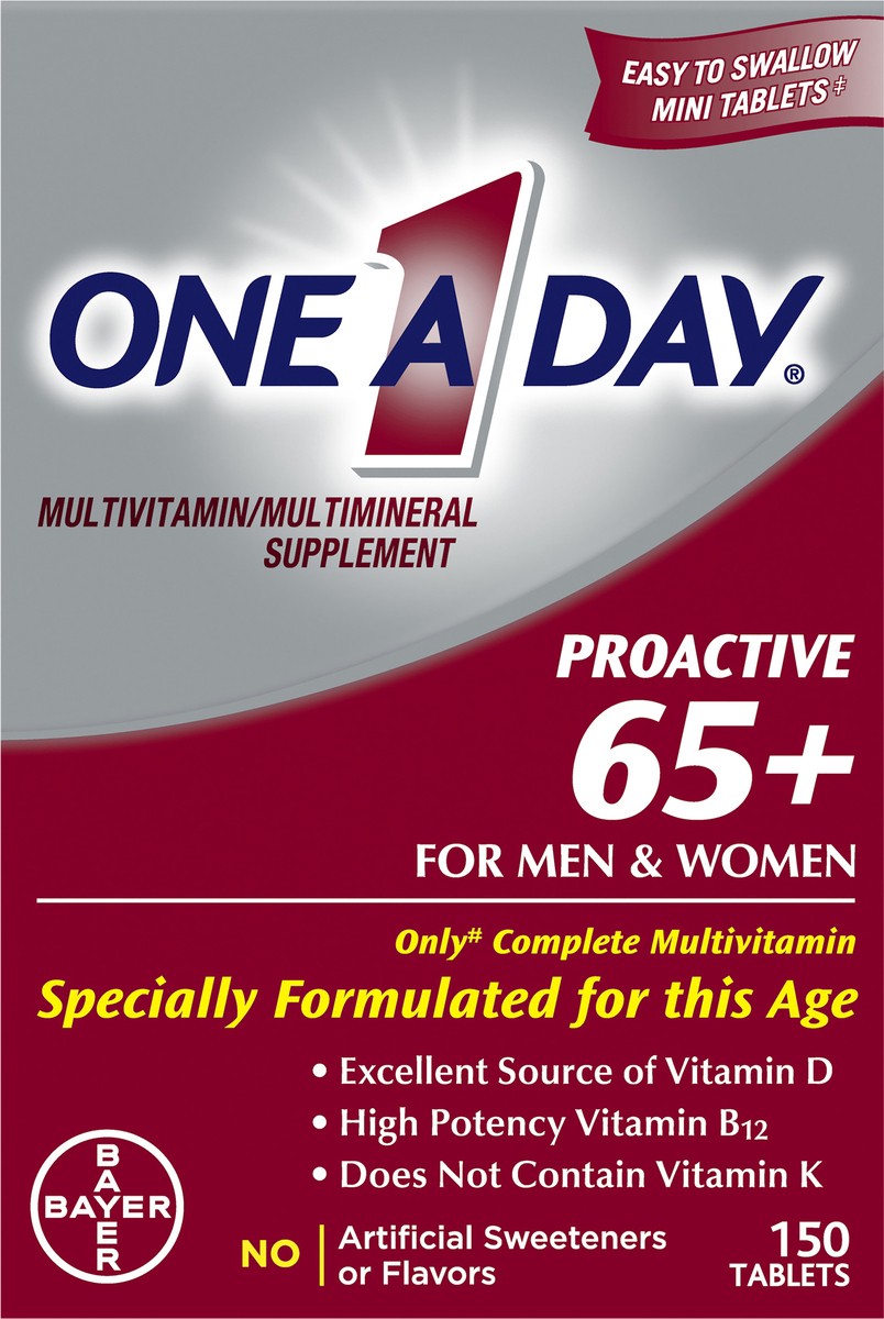 slide 2 of 8, One A Day Proactive 65+ Multivitamin/Multimineral Supplement Tablets 150 ea Box, 150 ct