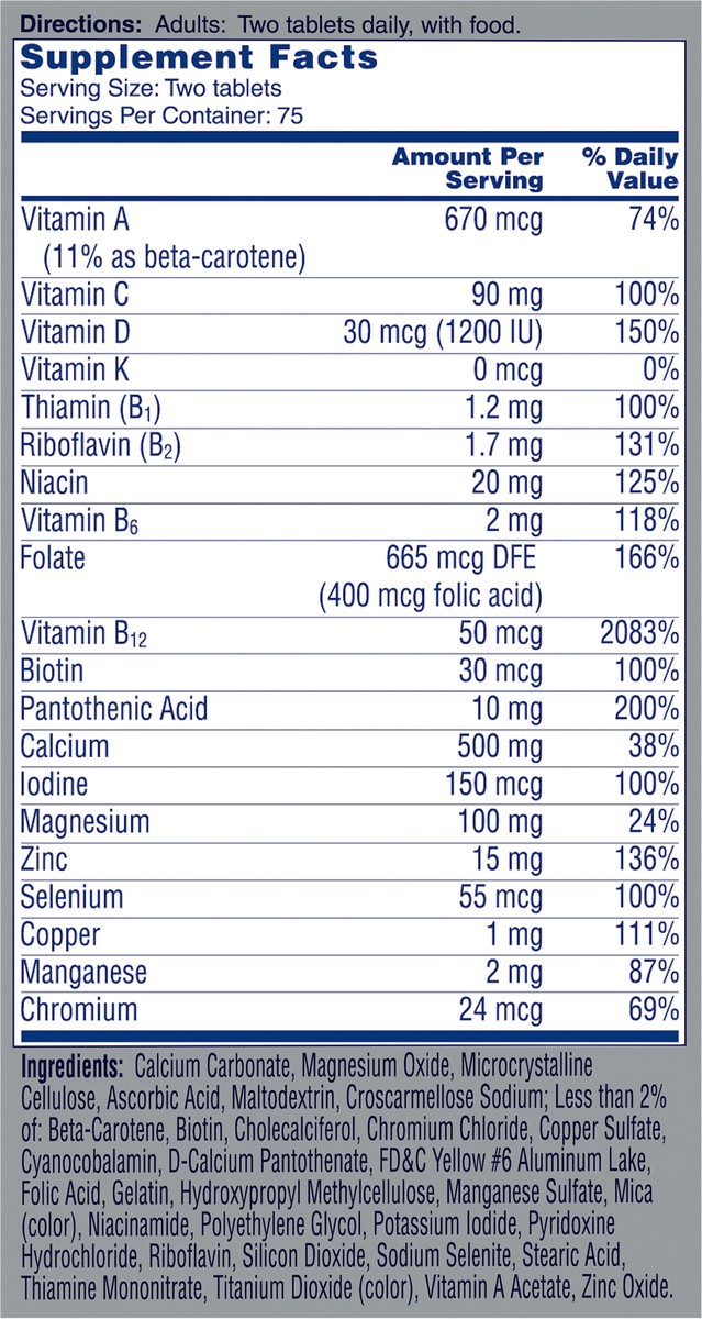 slide 4 of 8, One A Day Proactive 65+ Multivitamin/Multimineral Supplement Tablets 150 ea Box, 150 ct