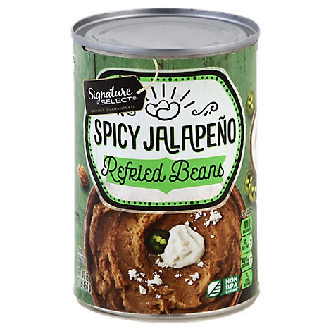 slide 1 of 1, Signature Select Beans Refried Spicy Jalapeno, 16 oz