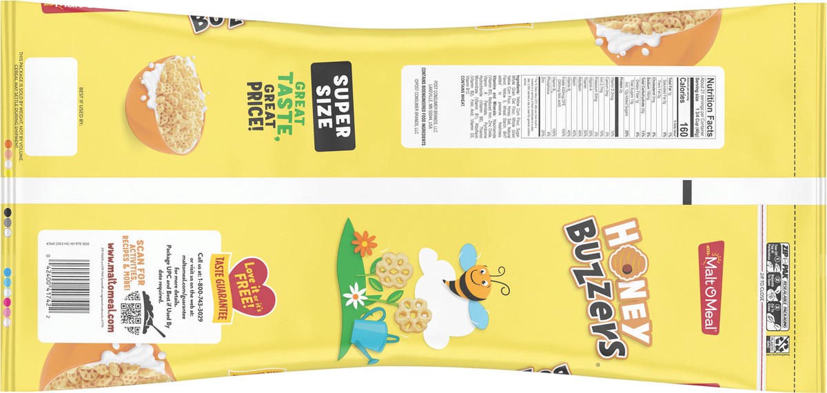 slide 3 of 7, Malt-O-Meal Honey Buzzers Cereal Super Size 30 oz, 30 oz