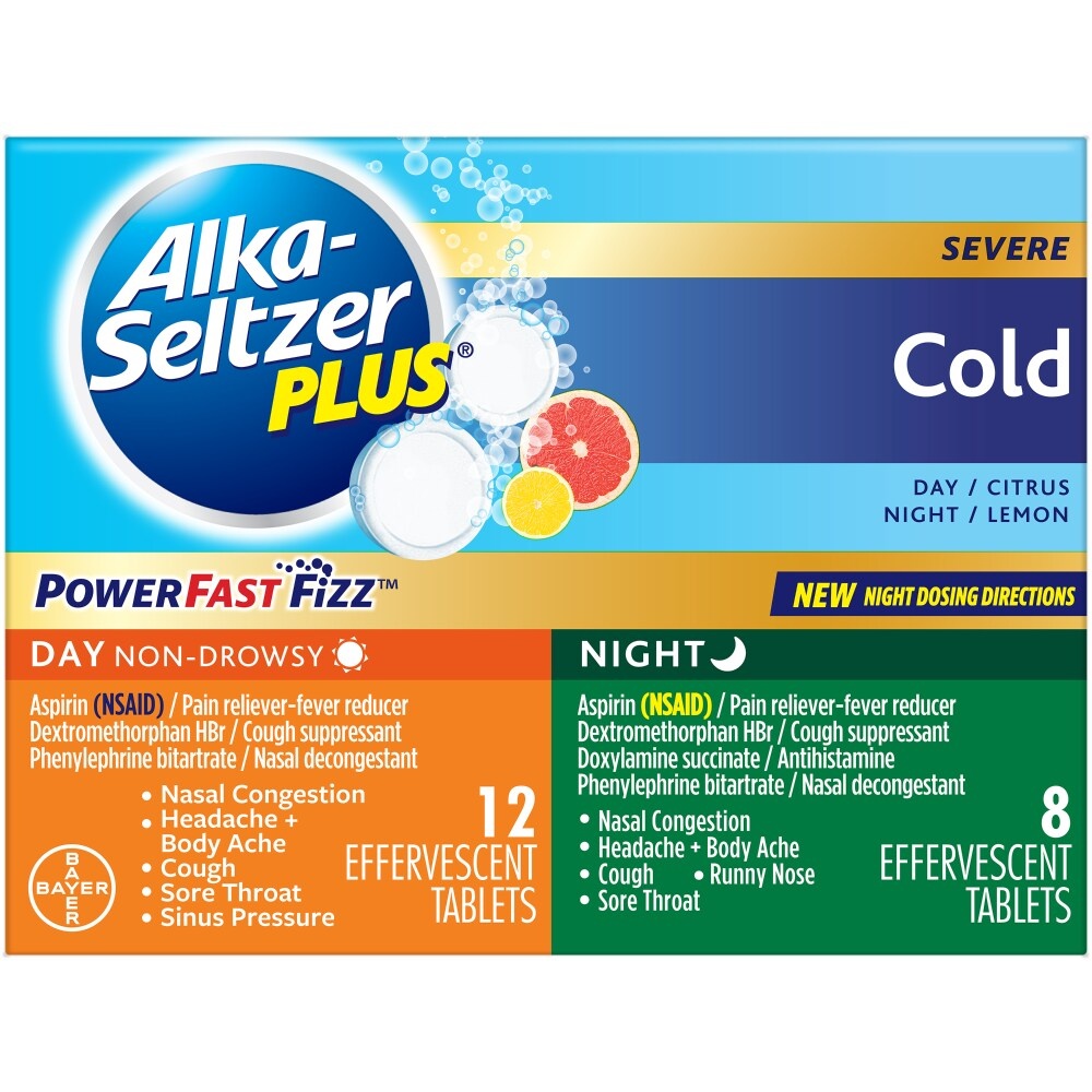 slide 1 of 1, Alka-Seltzer Plus Citrus & Lemon Flavor Day & Night Aspirin Effervescent Tablets Variety Pack, 20 ct