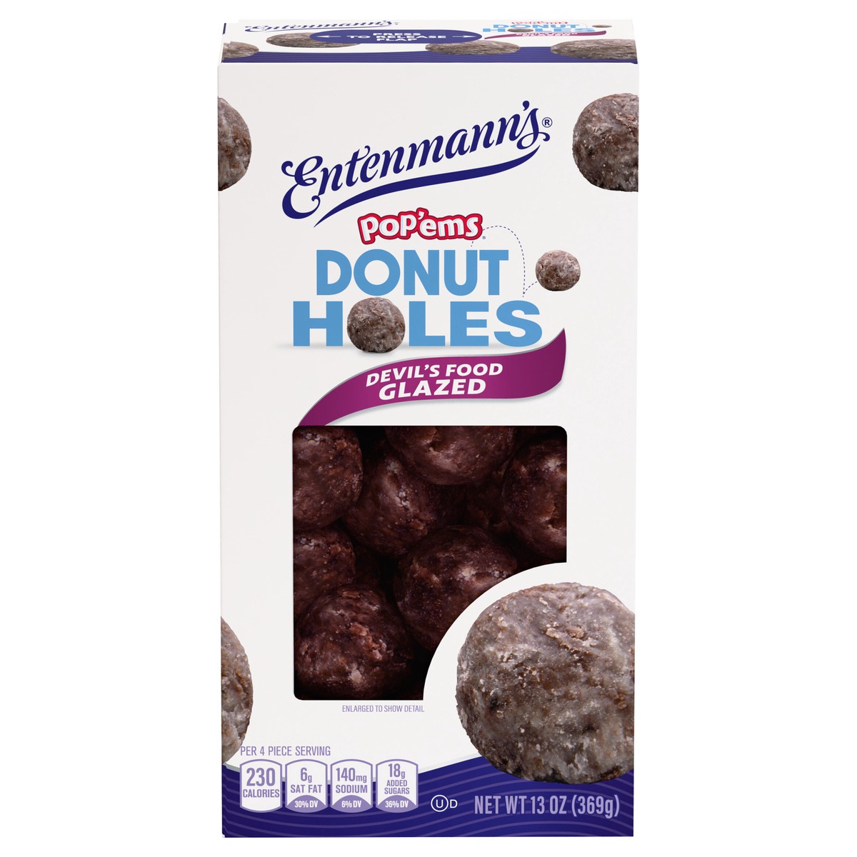 slide 1 of 13, Entenmann's Pop'ems Devil's Food Glazed Donut Holes, 13 oz, 13 oz