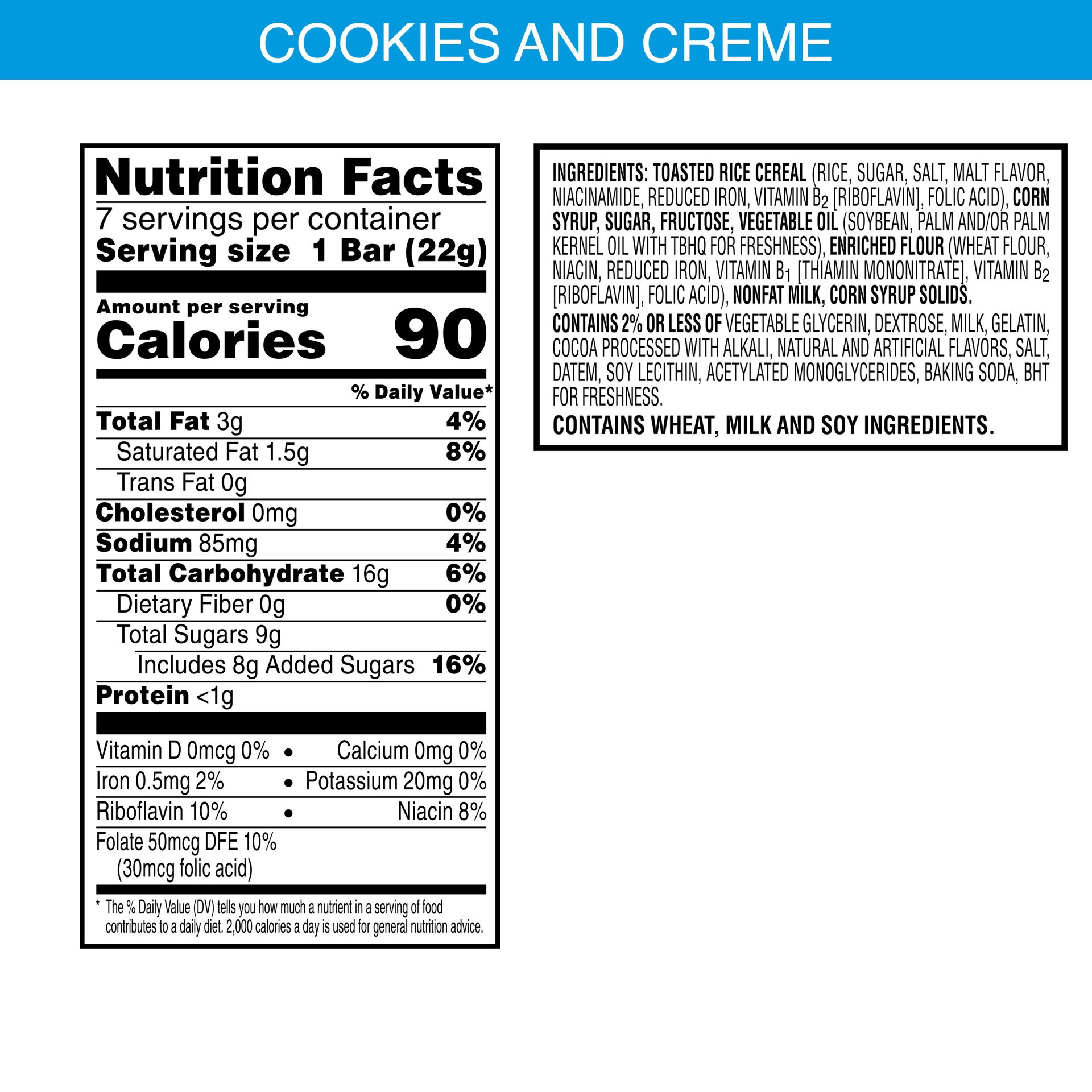 slide 5 of 5, Rice Krispies Treats Marshmallow Snack Bars, Kids Snacks, Lunch Snacks, Cookies 'n' Creme, 5.4oz Box, 7 Bars, 5.4 oz