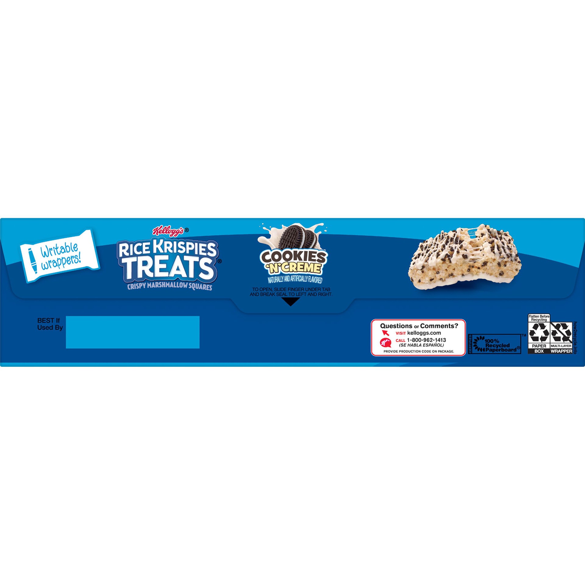 slide 2 of 5, Rice Krispies Treats Marshmallow Snack Bars, Kids Snacks, Lunch Snacks, Cookies 'n' Creme, 5.4oz Box, 7 Bars, 5.4 oz