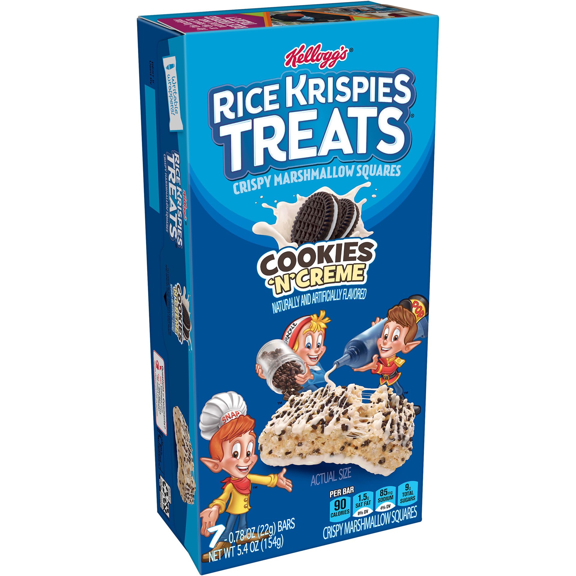 slide 1 of 5, Rice Krispies Treats Marshmallow Snack Bars, Kids Snacks, Lunch Snacks, Cookies 'n' Creme, 5.4oz Box, 7 Bars, 5.4 oz