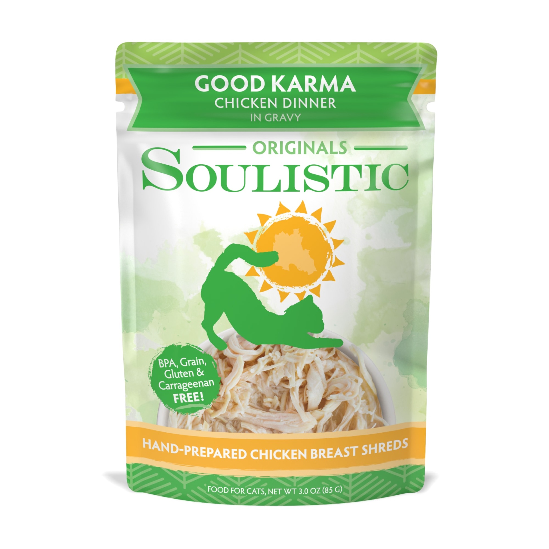 slide 1 of 1, Soulistic Good Karma Chicken Dinner in Gravy Cat Food Pouches, 3 oz