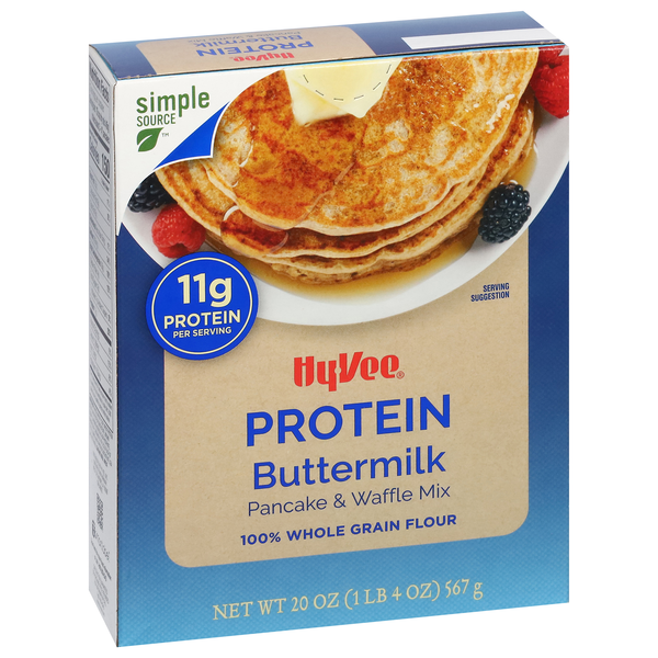 slide 1 of 1, Hy-Vee Protein Buttermilk Pancake & Waffle Mix, 20 oz
