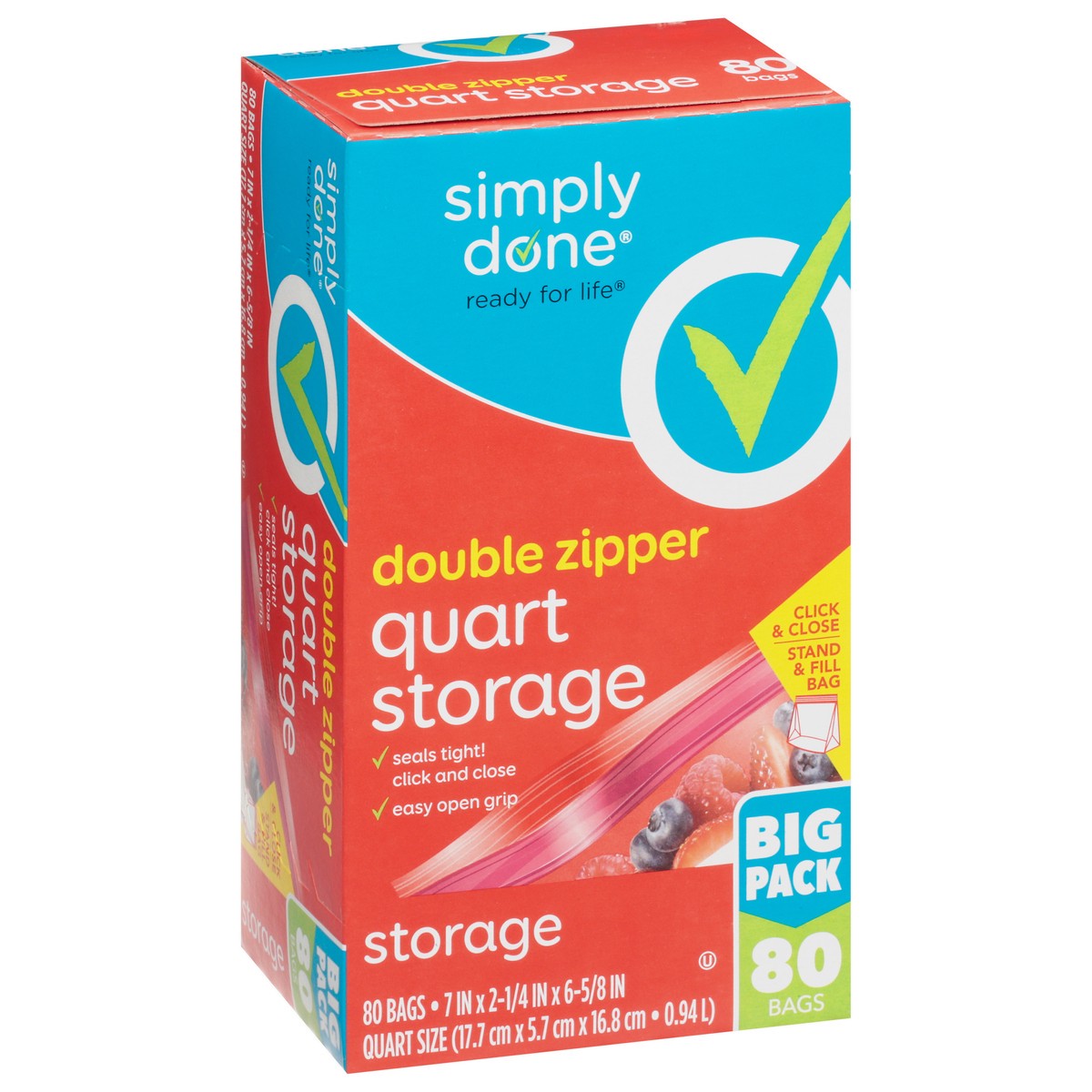 slide 7 of 9, Simply Done Big Pack Quart Size Double Zipper Storage Bags 80 ea, 80 ct