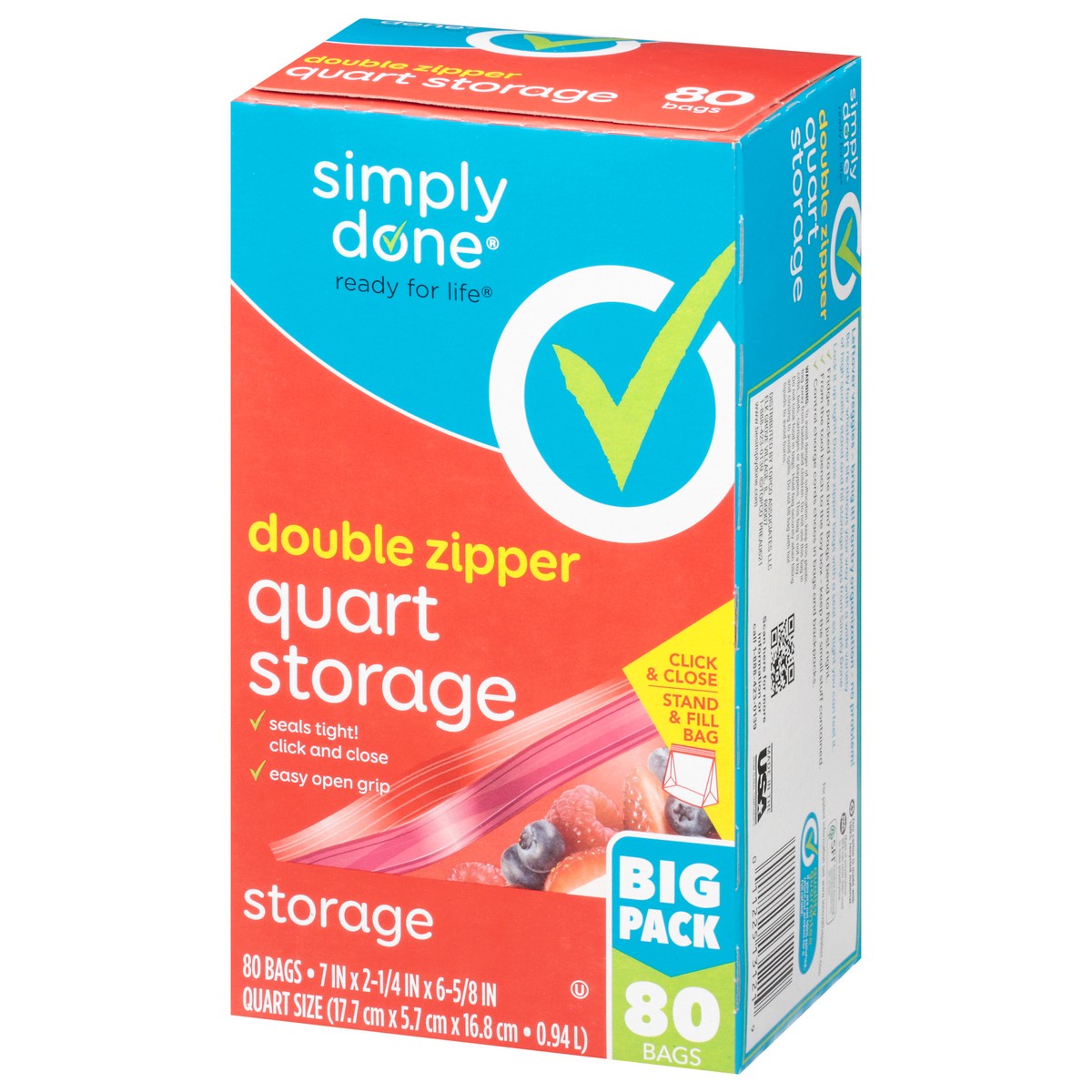 slide 9 of 9, Simply Done Big Pack Quart Size Double Zipper Storage Bags 80 ea, 80 ct