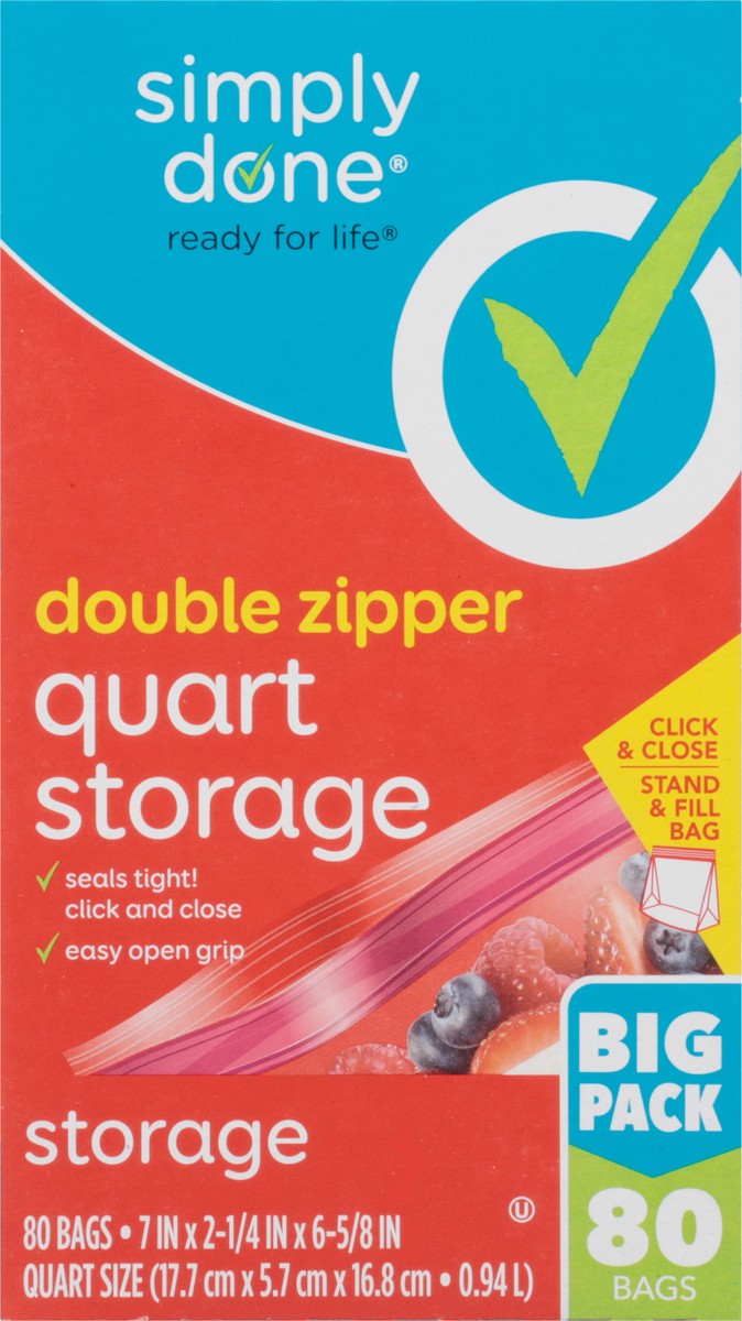 slide 5 of 9, Simply Done Big Pack Quart Size Double Zipper Storage Bags 80 ea, 80 ct