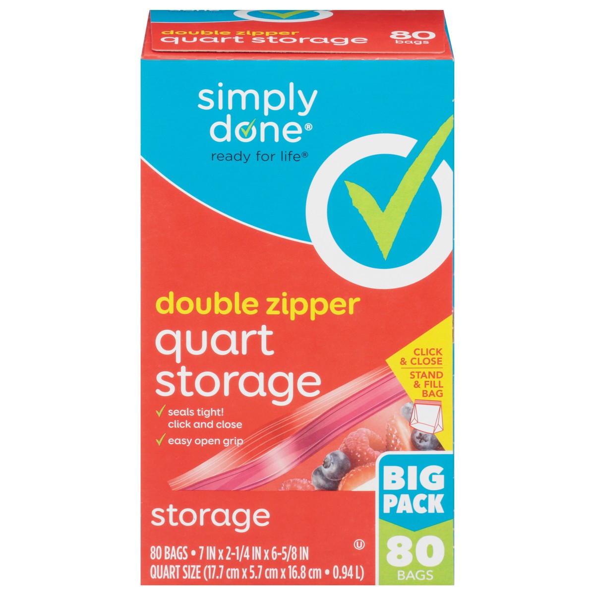 slide 6 of 9, Simply Done Big Pack Quart Size Double Zipper Storage Bags 80 ea, 80 ct