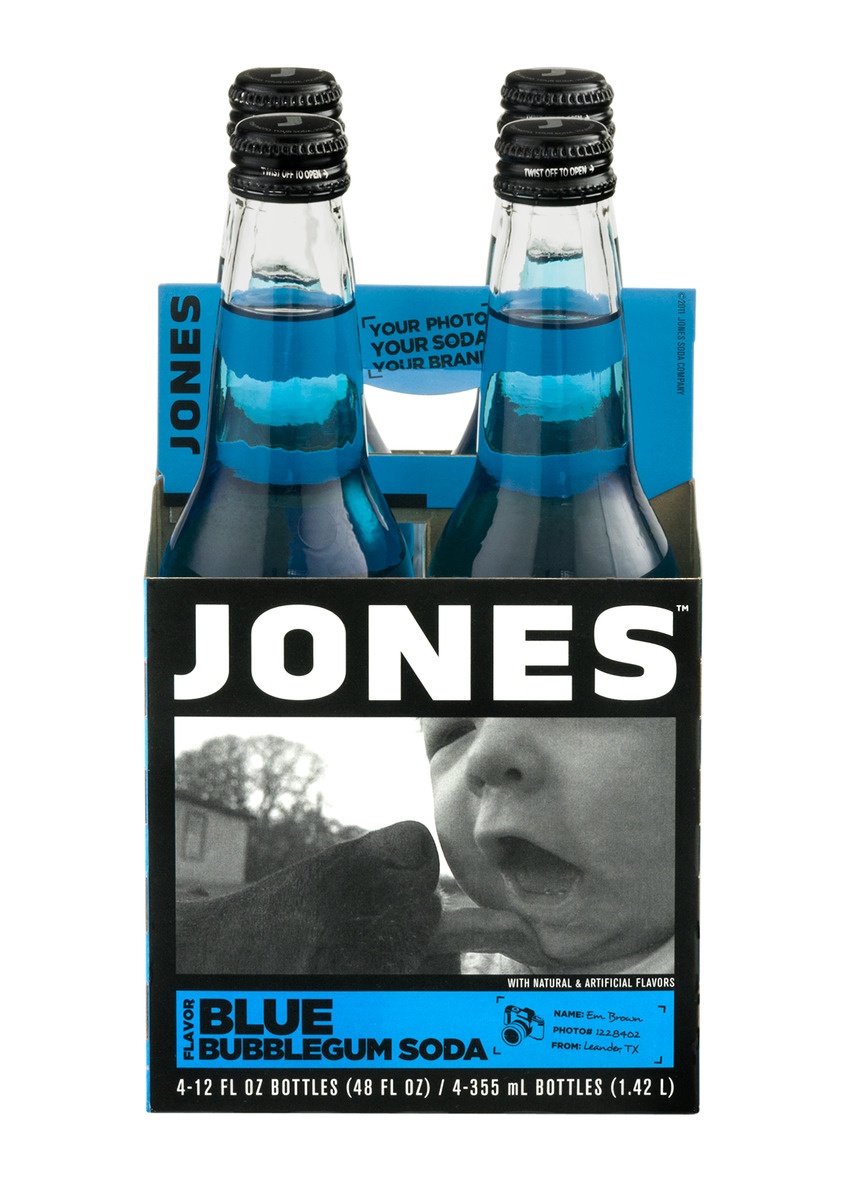 slide 1 of 1, Jones Soda Co. Blue Bubblegum Soda, 4 ct; 12 fl oz