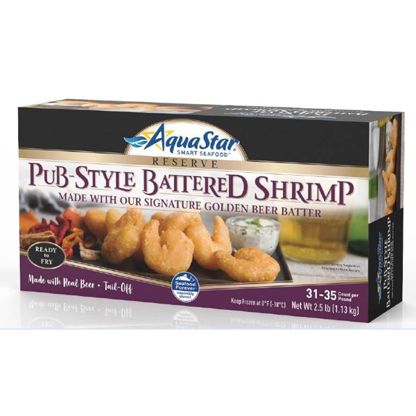 slide 1 of 1, Aqua Star Pub Style Battered Shrimp 31/35, 2.5 lb