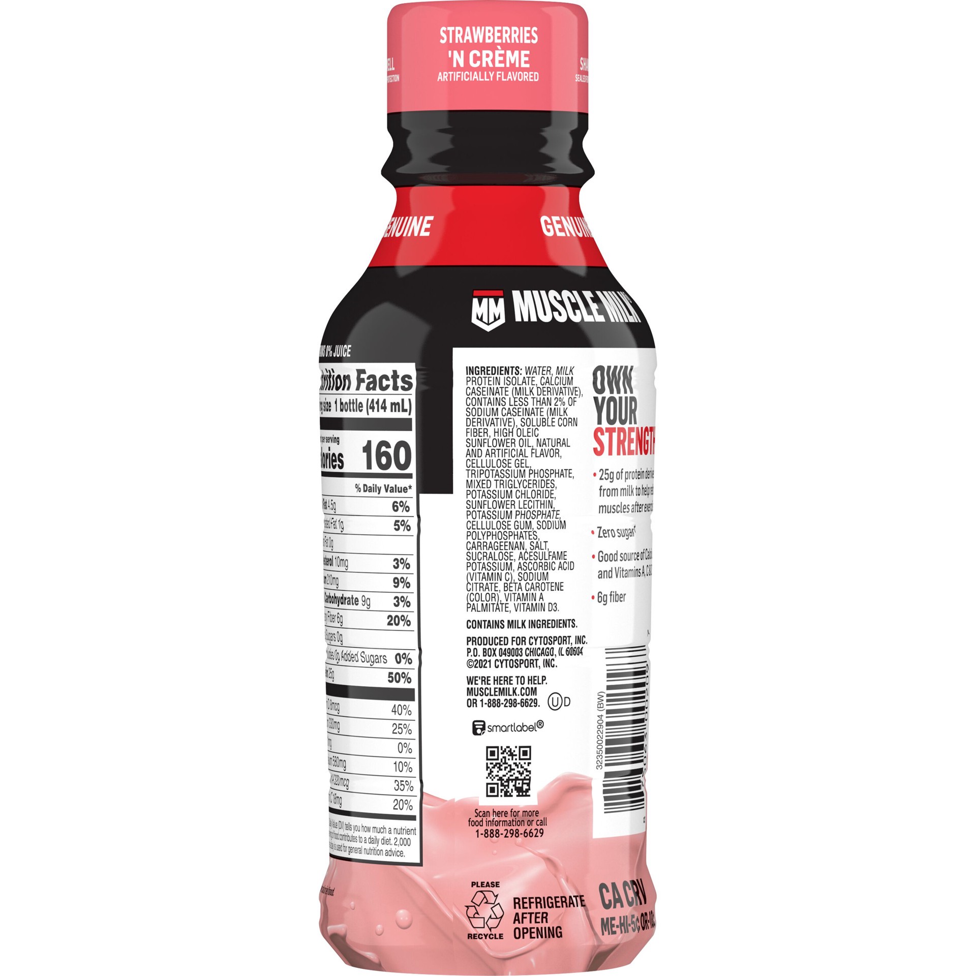 slide 2 of 2, Muscle Milk Genuine Non-Dairy Protein Shake Strawberries 'N Creme Artificially Flavored 14 Fl Oz Bottle, 14 fl oz