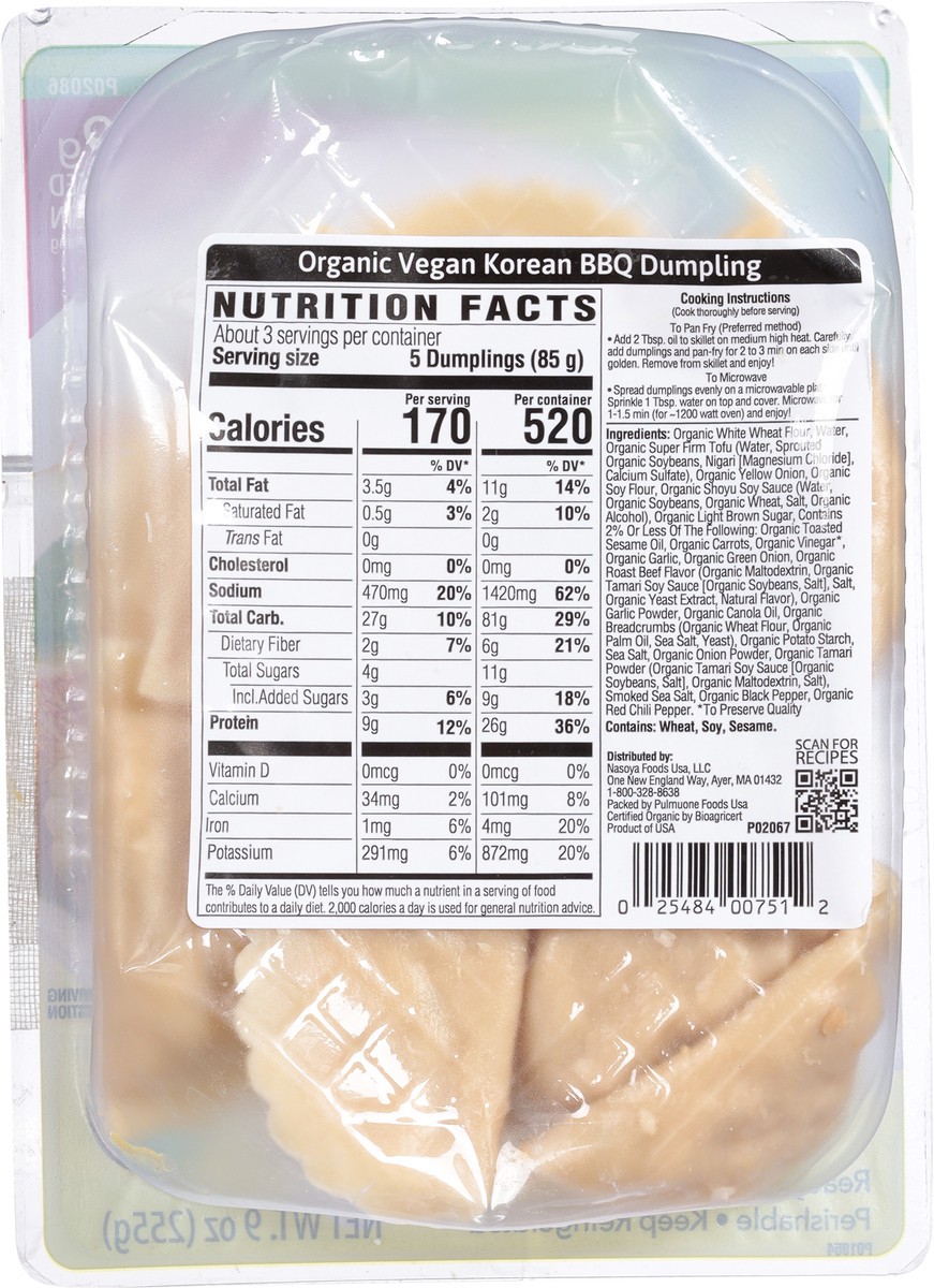 slide 8 of 11, Nasoya Organic Plant-Based Korean BBQ Vegetable Dumplings 9 oz, 9 oz