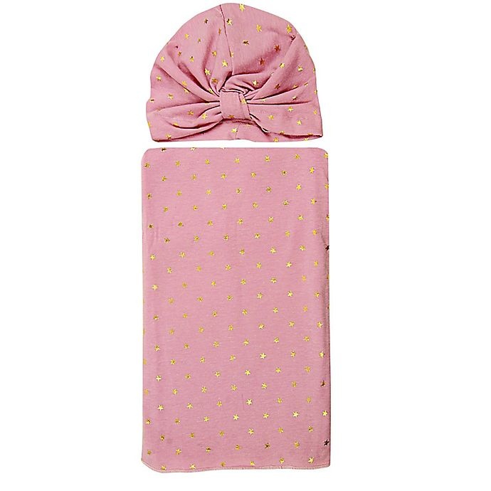 slide 1 of 1, Tiny Treasures Star Wrap Hat and Blanket Set - Mauve, 2 ct