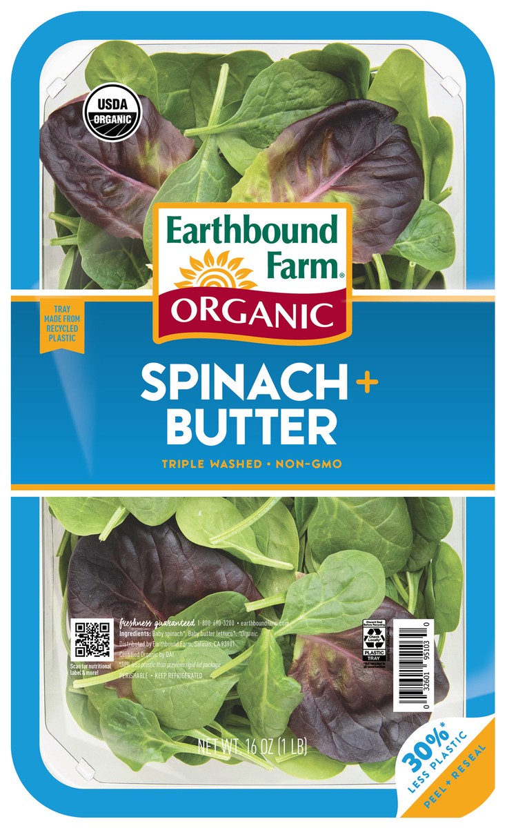slide 3 of 3, Earthbound Farm Organic Spinach + Butter 16 oz, 16 oz