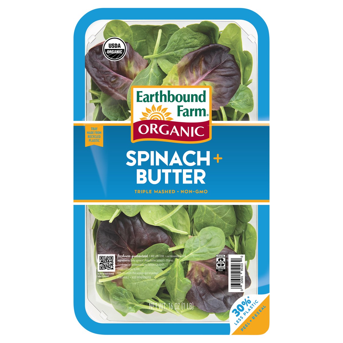 slide 1 of 3, Earthbound Farm Organic Spinach + Butter 16 oz, 16 oz