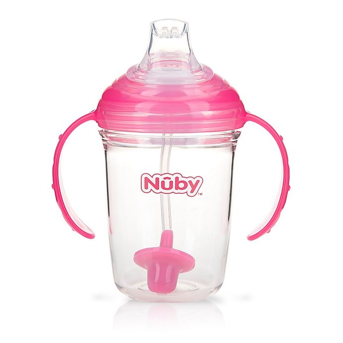 slide 1 of 2, Nuby Weighted Straw Trainer Cup - Pink, 8 oz