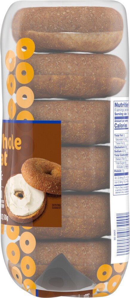 slide 4 of 5, Kroger 100% Whole Wheat Pre-Sliced Bagels, 6 ct; 18 oz