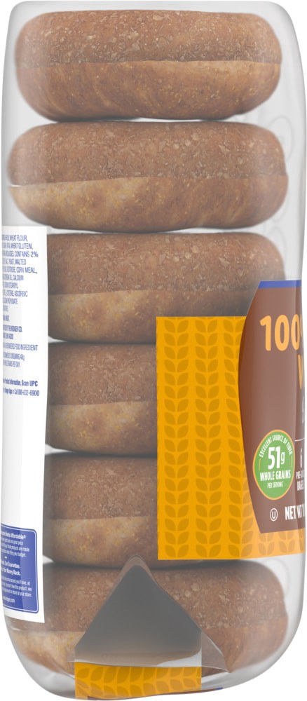 slide 2 of 5, Kroger 100% Whole Wheat Pre-Sliced Bagels, 6 ct; 18 oz