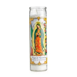 PRAYER CANDLE Star Novena Candle 8" White "Virgen De Guadalupe" Rose Scent