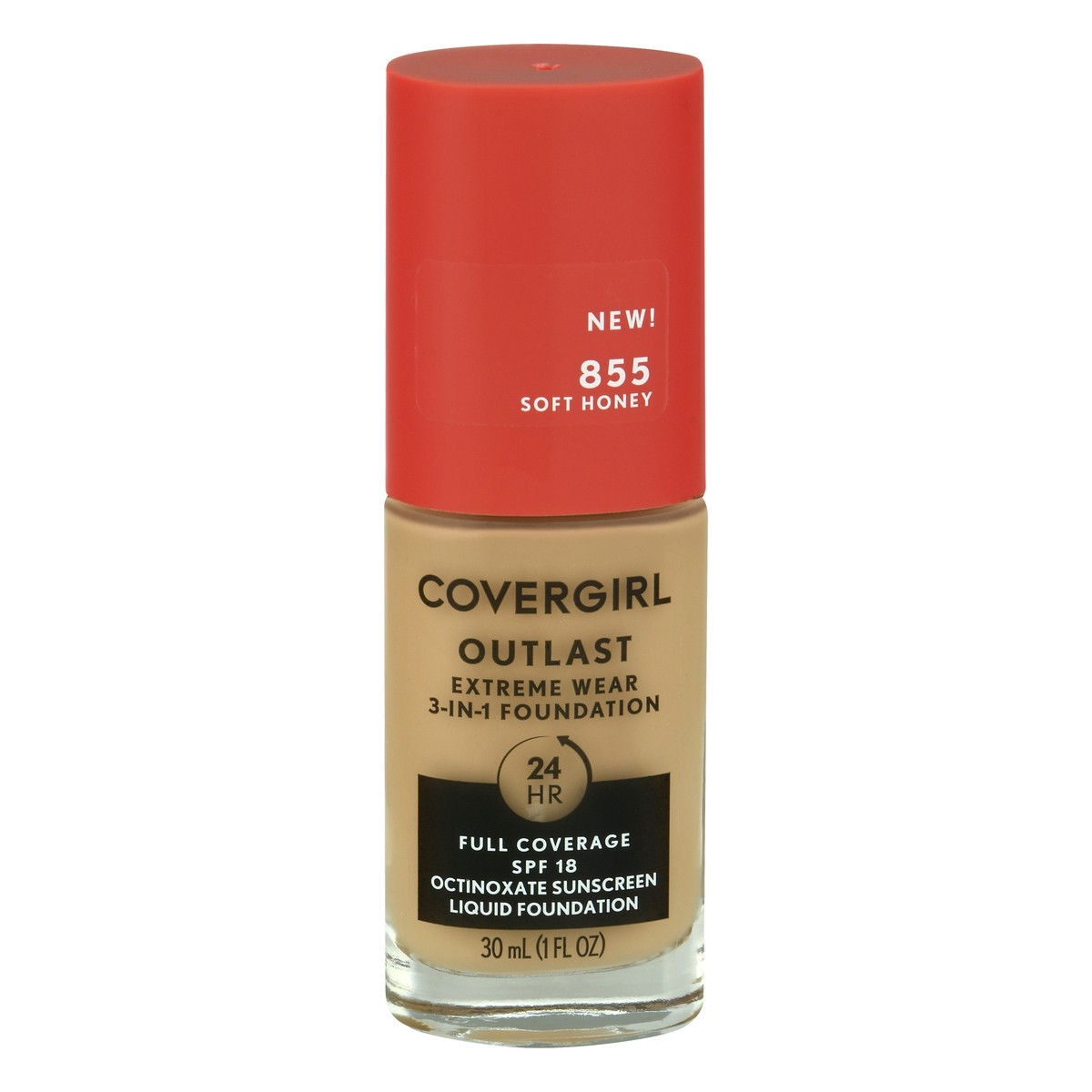 slide 6 of 12, Covergirl Outlast SPF 18 Soft Honey 855 Foundation 30 ml, 30 ml