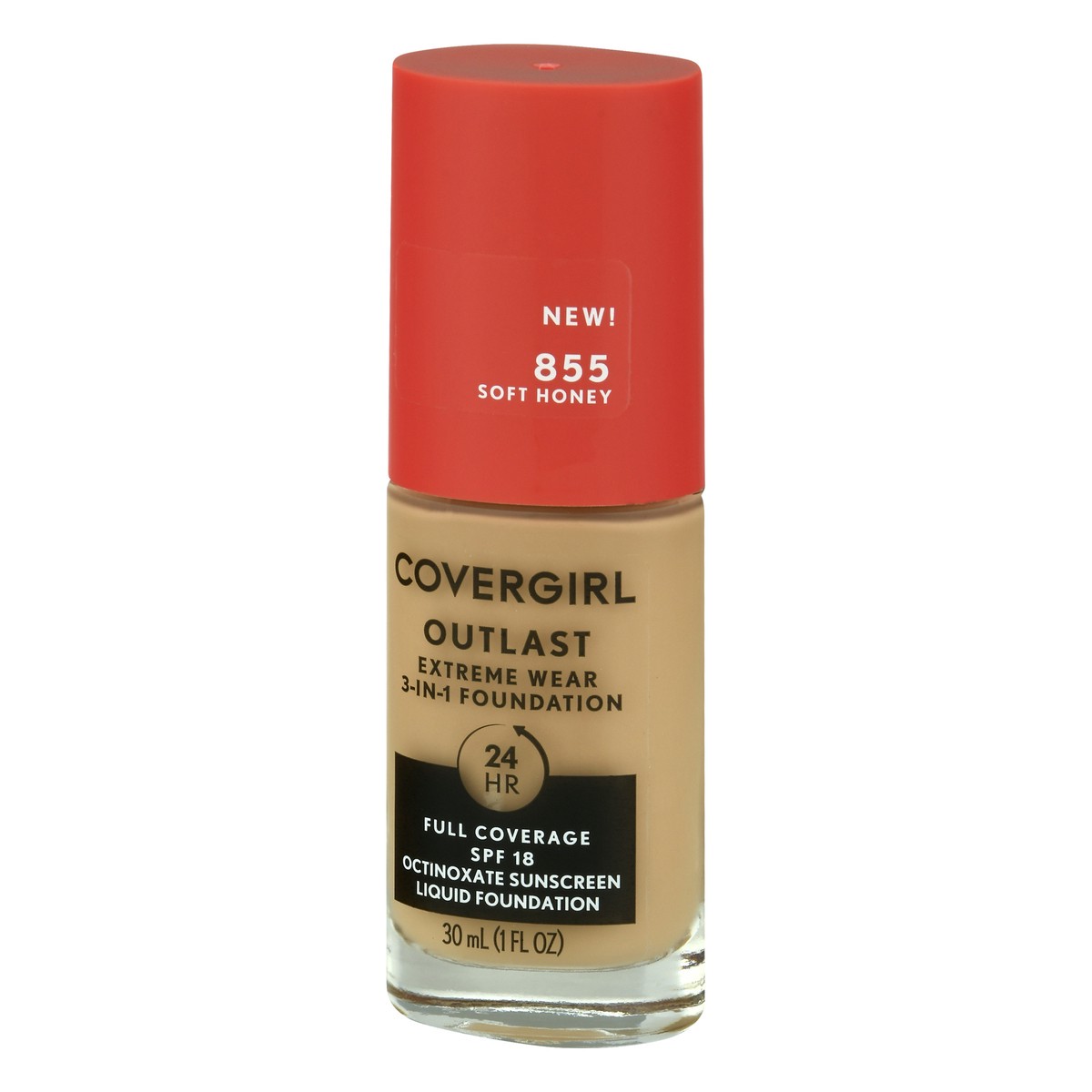 slide 5 of 12, Covergirl Outlast SPF 18 Soft Honey 855 Foundation 30 ml, 30 ml
