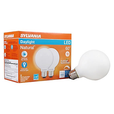 slide 1 of 1, Sylvania TruWave LED 60 Watt G25 Daylight Frost Bulbs, 2 ct