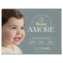 Pampers Amore Size 4 Baby Diapers 15-34 lb, 58 Count