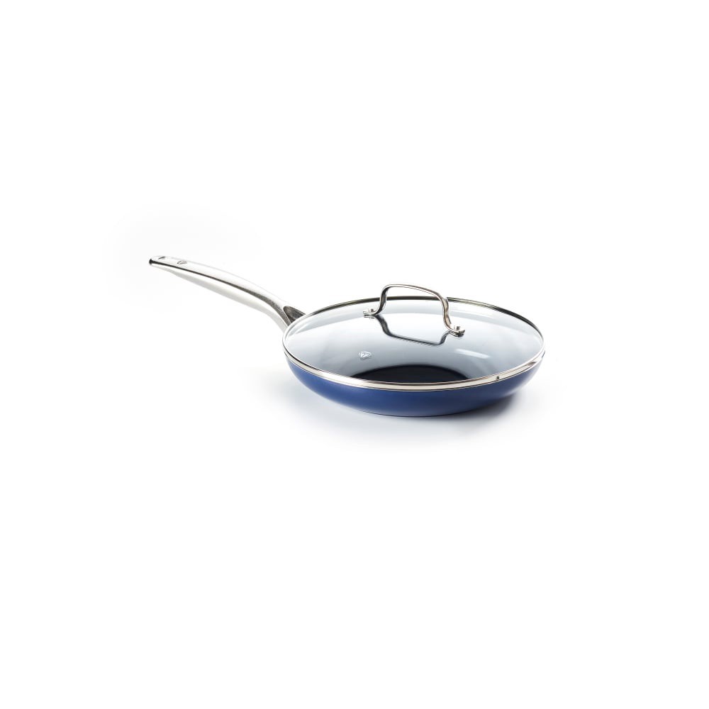 slide 1 of 2, Blue Diamond Frypan With Lid - Blue, 12 in