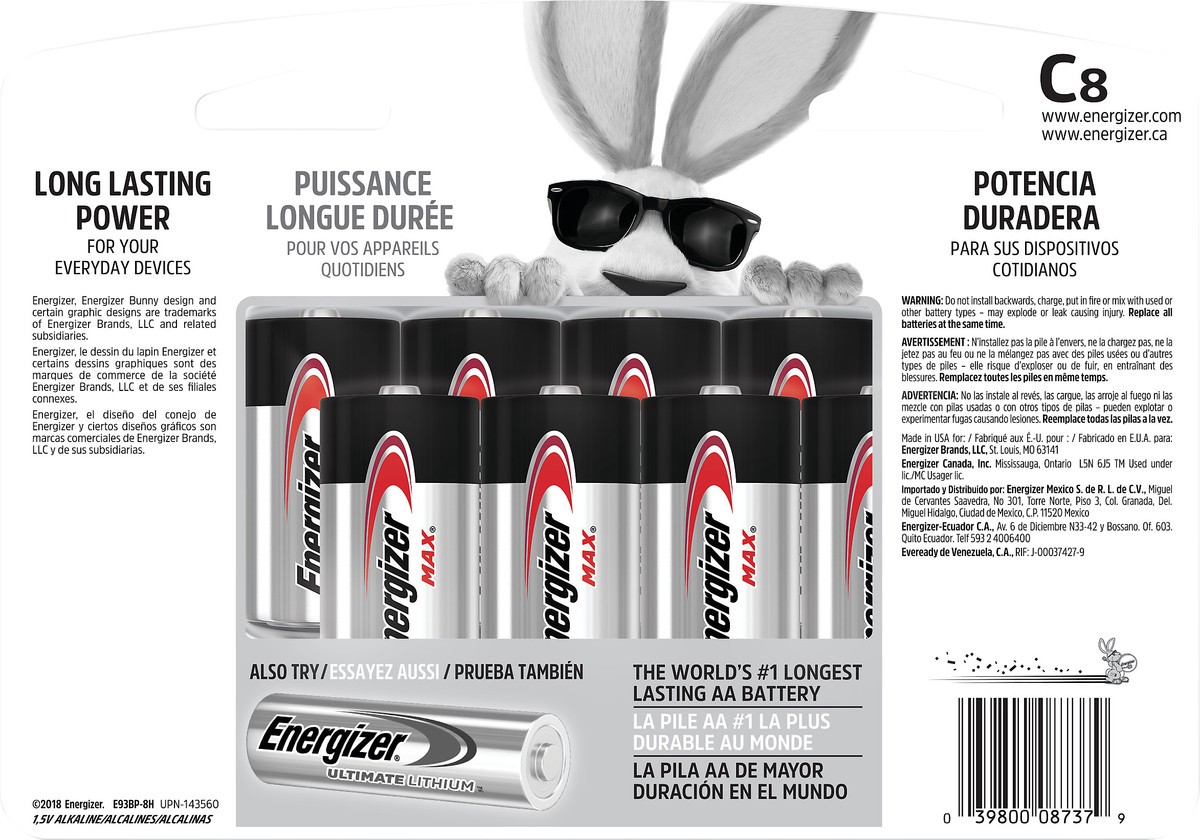 slide 2 of 4, Energizer Max 1.5V C8 Alkaline Batteries 8 ea, 8 ct