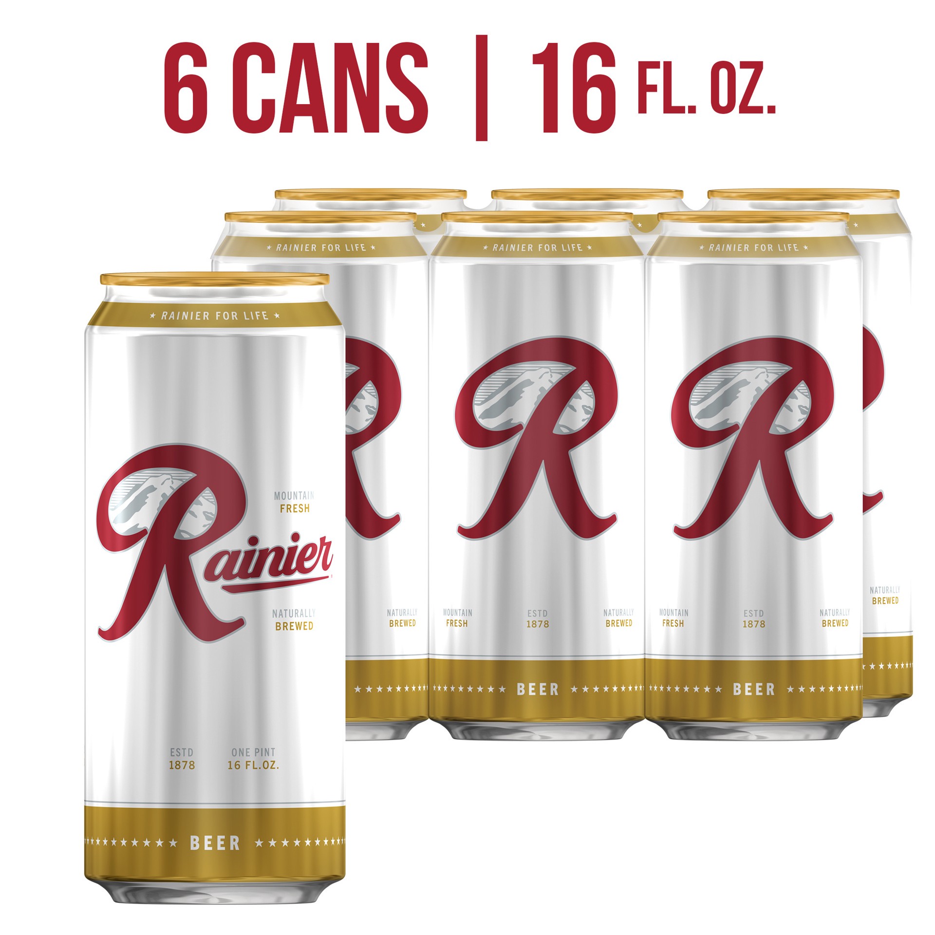 slide 5 of 9, Rainier Beer, 6 Pack, 16 fl oz Cans, 6 ct